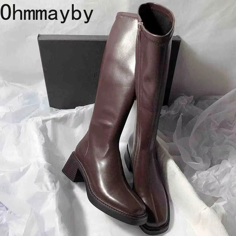 Women'S Fashion Korea - 빈티지 두꺼운 뒤꿈치 여성 무릎 높은