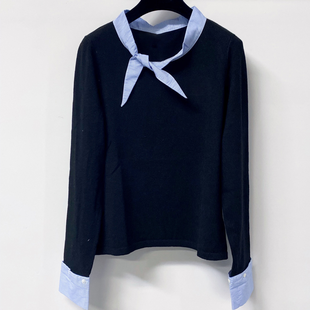 고품질 여성 타이넥 니트 탑 스트라이프 배색 칼라 커프 - Women Fashion Necktie 리뷰 및 가격