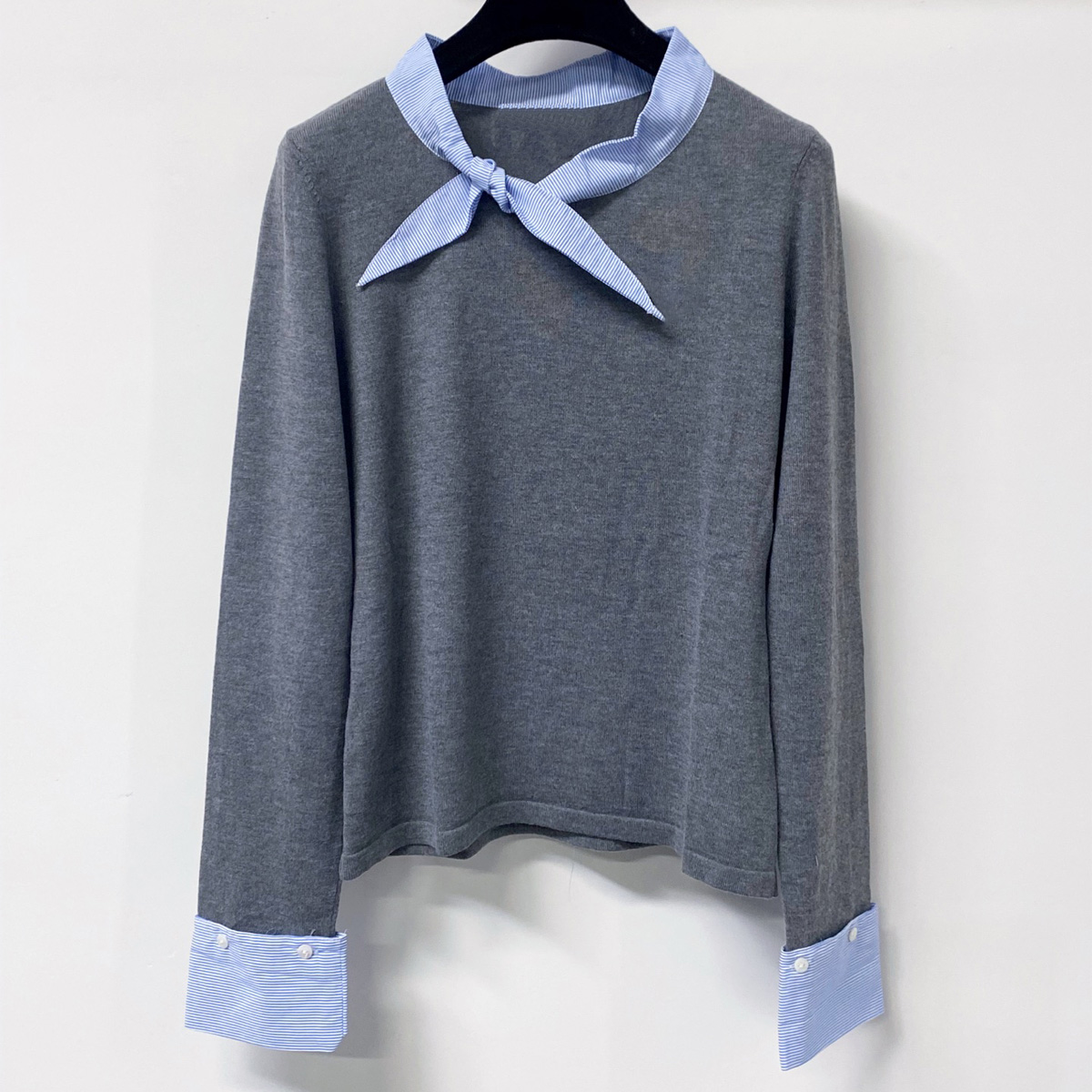 고품질 여성 타이넥 니트 탑 스트라이프 배색 칼라 커프 - Women Fashion Necktie 리뷰 및 가격