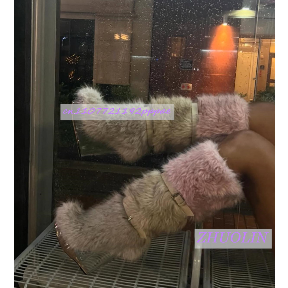 겨울 그라데이션 퍼리 투명 웨지 부츠 여성용 스위트 벨 - Women'S Fashion Knee High Boots 리뷰 및 가격