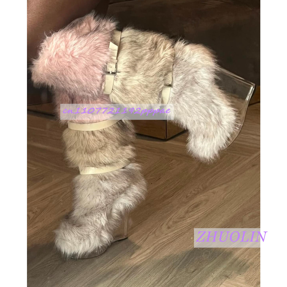 겨울 그라데이션 퍼리 투명 웨지 부츠 여성용 스위트 벨 - Women'S Fashion Knee High Boots 리뷰 및 가격
