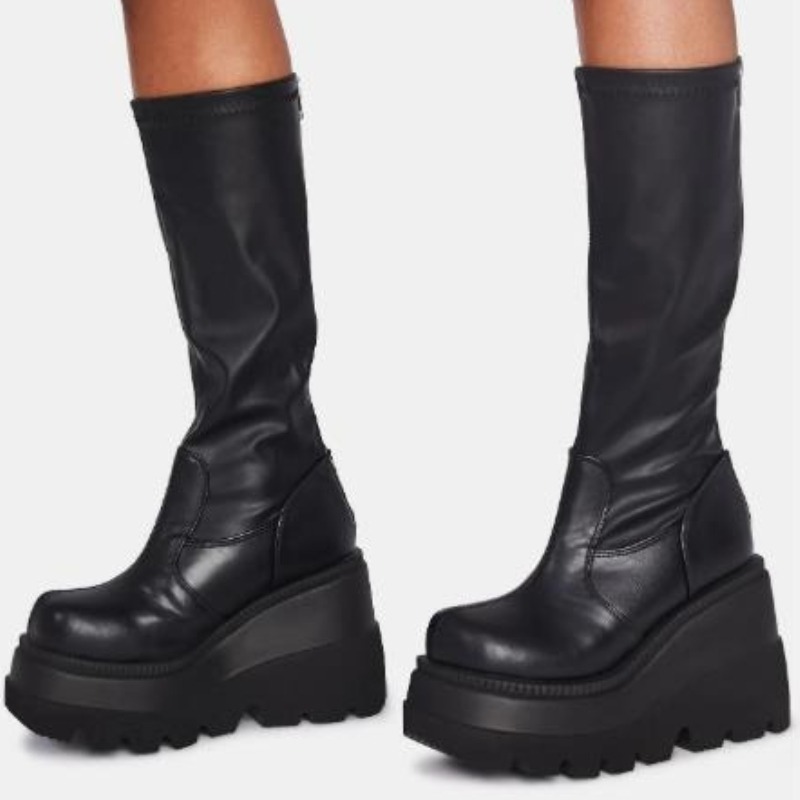 여성 플랫폼 부츠 펑크 미드 카프 여성 부츠 고딕 스타 - Women'S Fashion Knee High Boots 리뷰 및 가격