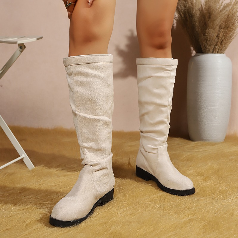 봄 가을 패션 플리츠 디자인 솔리드 여성 니하이 부츠  - Women'S Fashion Knee High Boots 리뷰 및 가격